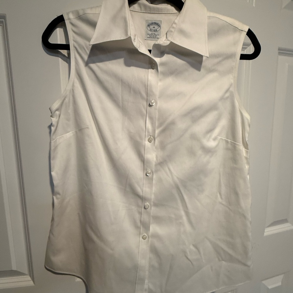 Brooks Brothers White Sleeveless Button-Down Shirt
